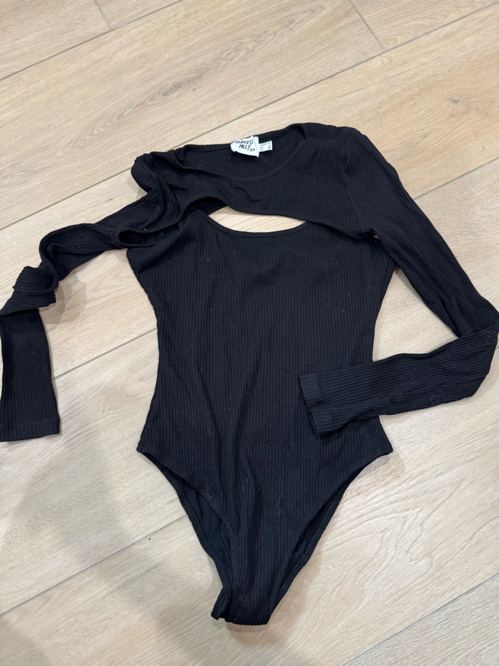 Princess Polly Black Ribbed Long Sleeve Cutout Bodysuit